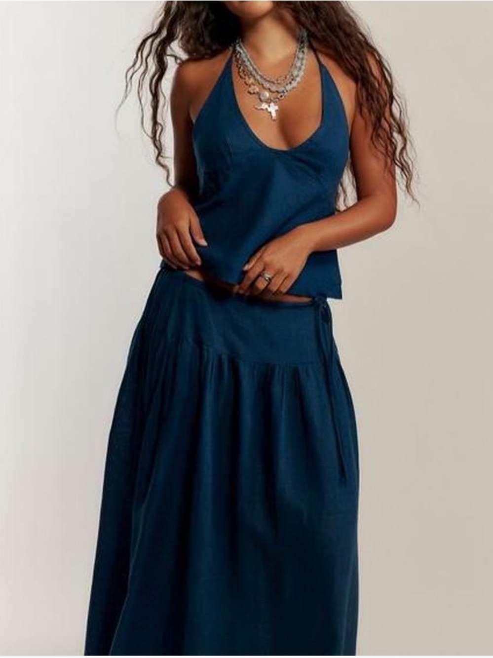 NWT Free People Sandshell Linen Skirt Set in Poseidon